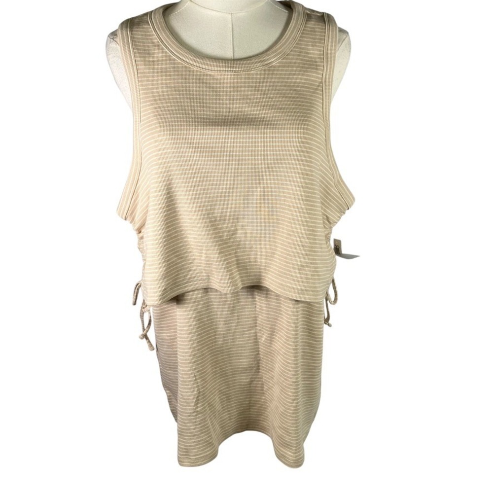 Old Navy Maternity Nursing Dress XXL Striped Tank Drawstring Beige‎ NEW Ribbed